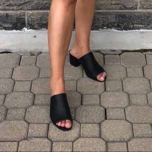 Black Leather Mule Sandals